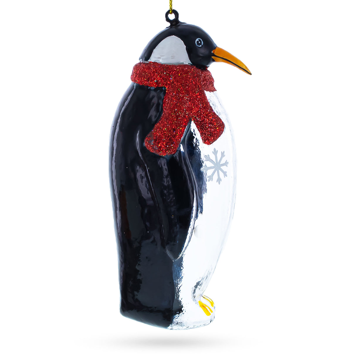 Glass Penguin with Scarf - Blown Glass Christmas Ornament in Black color