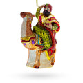 Majestic Wiseman with Gifts on Camel Glass Christmas Ornament in Brown color Figurine