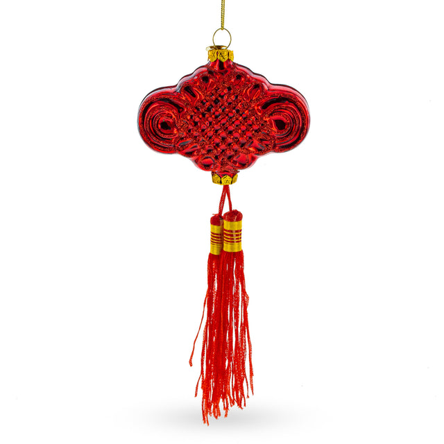 Elegant Chinese Knot Tassel New Year Decoration - Blown Glass Christmas Ornament in Red color,  shape