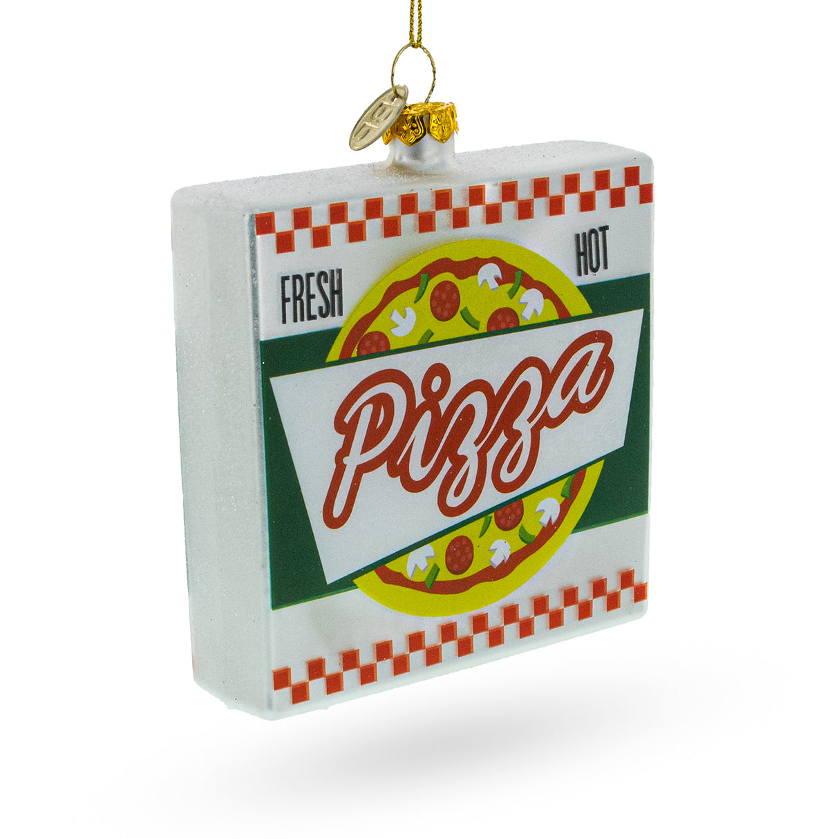 Delicious Pizza Box - Blown Glass Christmas Ornament in Multi color,  shape