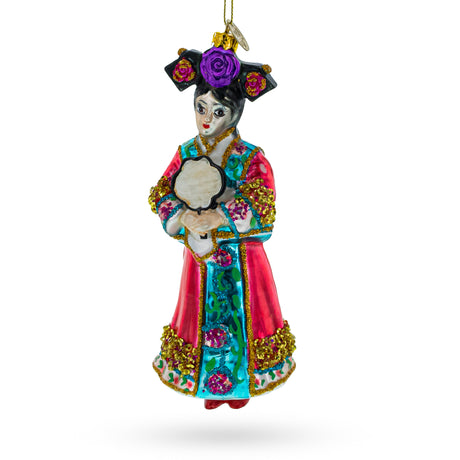 Elegant Woman in Traditional Clothing Blown Glass Christmas Ornament in Multi color