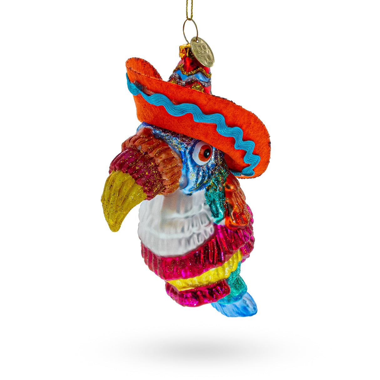 Glass Tropical Toucan in a Sombrero Hat - Blown Glass Christmas Ornament in Multi color