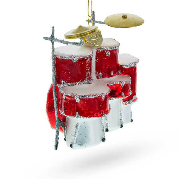Rocking' Red Drum Kit - Blown Glass Christmas Ornament in Multi color,  shape