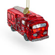 Glass Gleaming Firetruck - Blown Glass Christmas Ornament in Red color