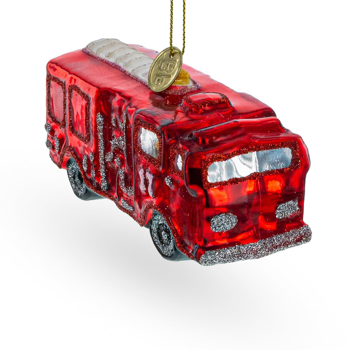 Glass Gleaming Firetruck - Blown Glass Christmas Ornament in Red color