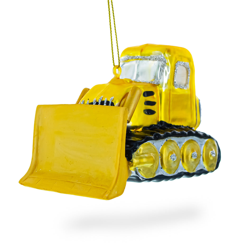 Bulldozer Glass Christmas Ornament in Yellow color Figurine