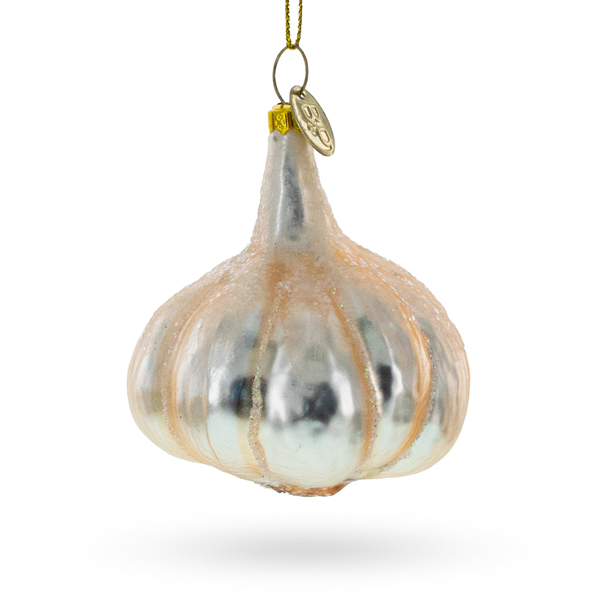 Gleaming Garlic Bulb - Blown Glass Christmas Ornament in Silver color,  shape