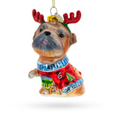 Pug Wearing Reindeer Antlers - Blown Glass Christmas Ornament in Multi color,  shape
