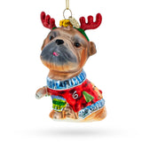 Pug Wearing Reindeer Antlers Blown Glass Christmas Ornament in Multi color
