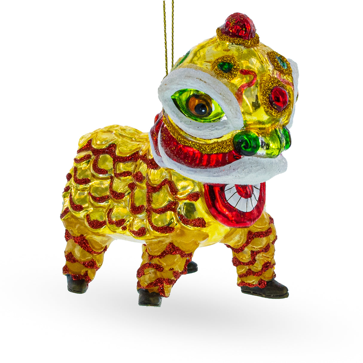 Festival Yellow Dragon - Blown Glass Christmas Ornament in Multi color,  shape