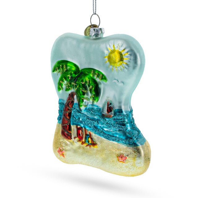 Tropical Paradise: Sunny Beach Escape - Blown Glass Christmas Ornament in Multi color,  shape