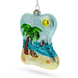 Tropical Paradise Sunny Beach Escape Blown Glass Christmas Ornament in Multi color