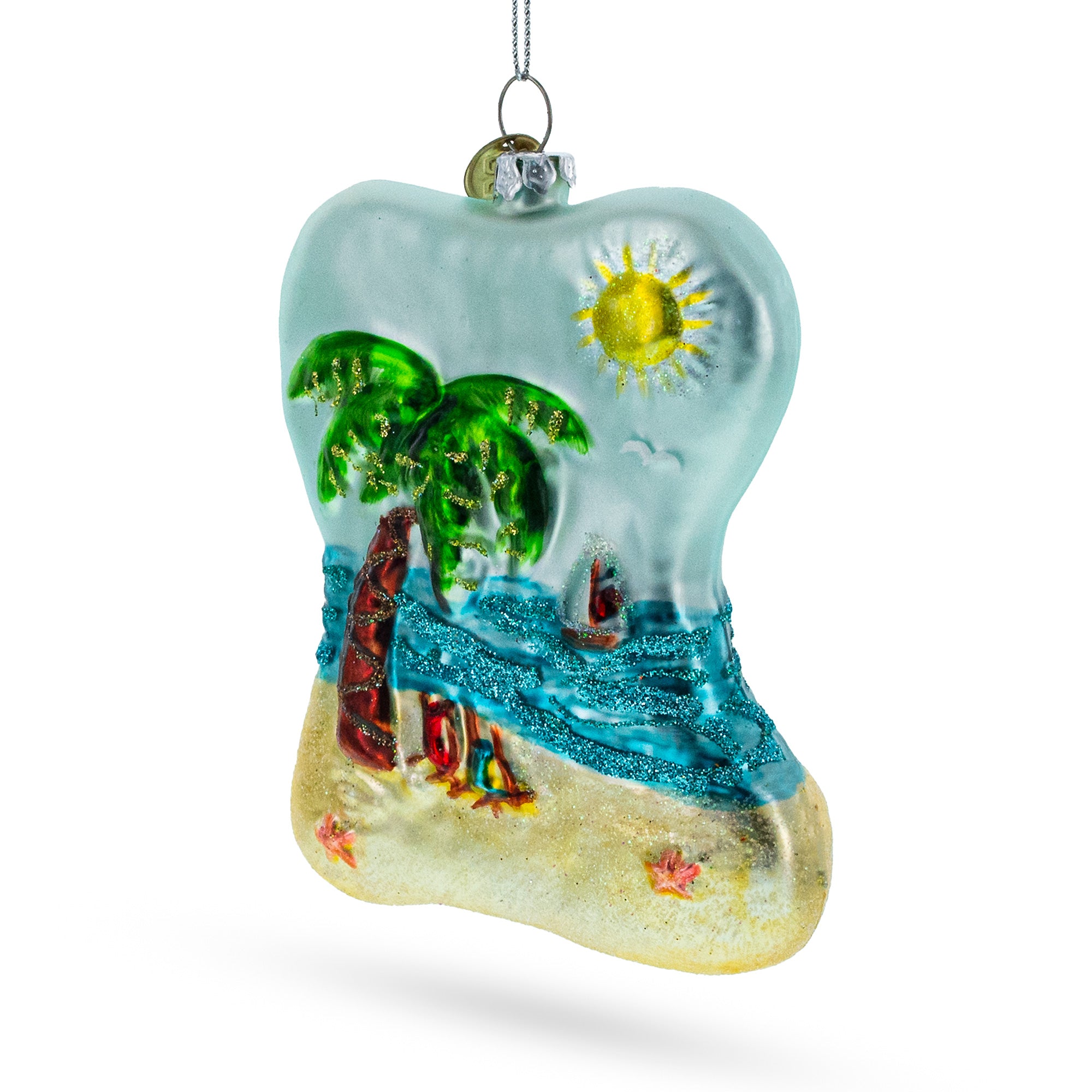 Tropical Paradise Sunny Beach Escape Blown Glass Christmas Ornament in Multi color Figurine