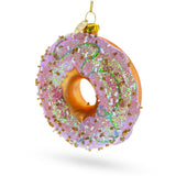 Sprinkle of Joy: Pink Glazed Doughnut - Blown Glass Christmas Ornament in Multi color, Round shape