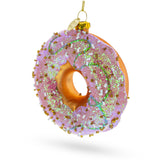 Glass Sprinkle of Joy: Pink Glazed Doughnut - Blown Glass Christmas Ornament in Multi color Round