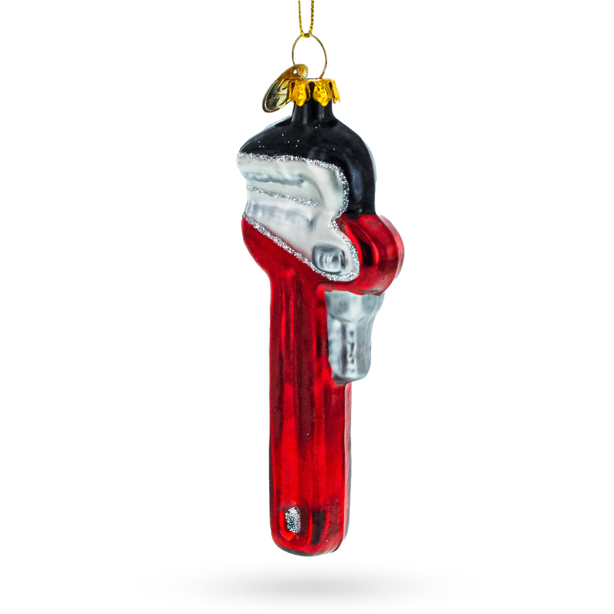 Handyman's Delight: Red Adjustable Wrench - Blown Glass Christmas Ornament in Red color,  shape