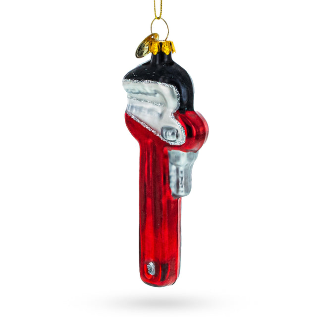 Adjustable Red Wrench Blown Glass Christmas Ornament in Red color