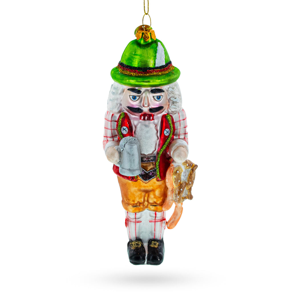 Glass Cheers to Tradition: Bavarian Nutcracker with Beer Stein - Blown Glass Christmas Ornament in Multi color