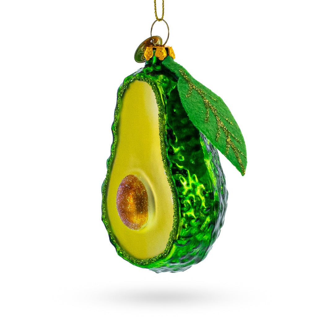 Avocado with Leaf Glass Christmas Ornament in Green color Figurine