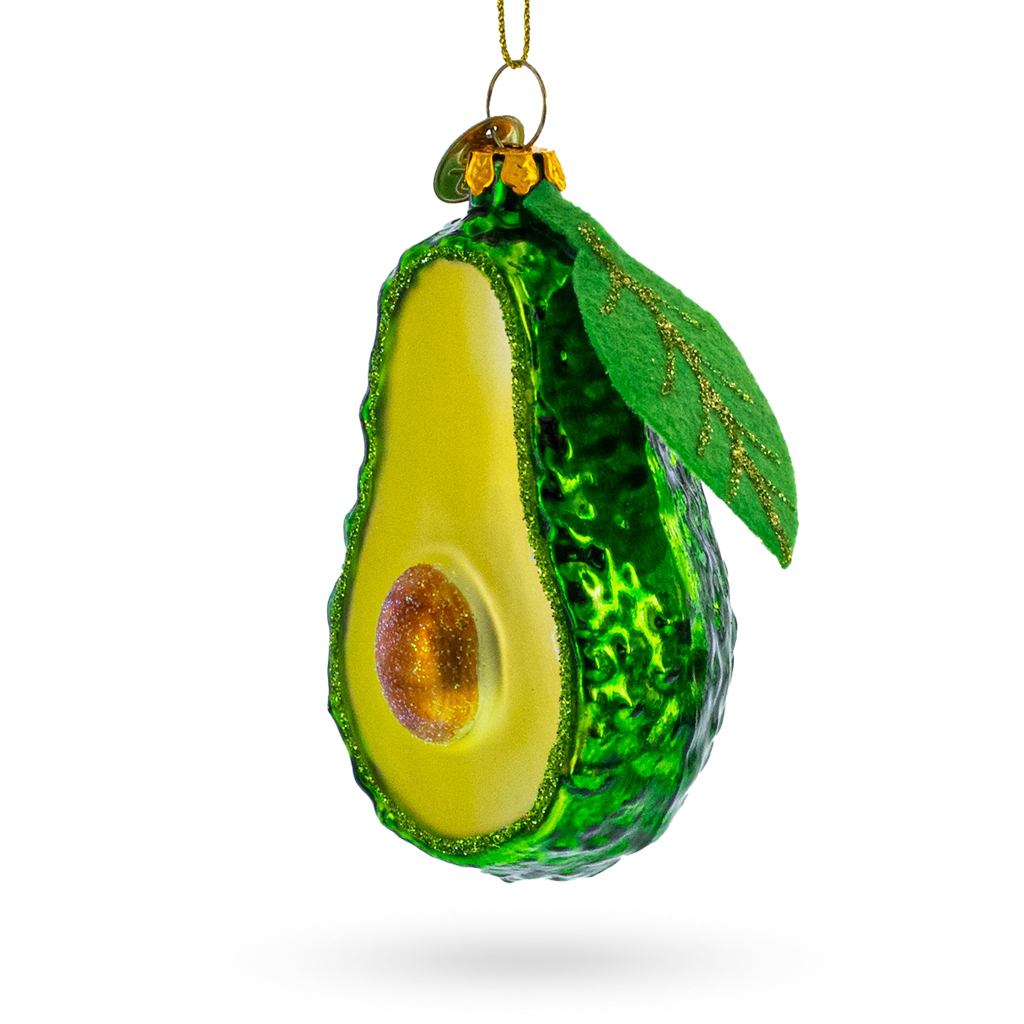 Avocado with Leaf Glass Christmas Ornament in Green color Figurine