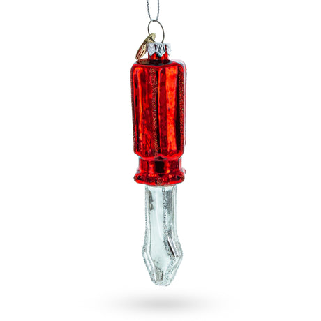 Glass Handyman's Delight: Screwdriver with Red Handle - Blown Glass Christmas Ornament in Multi color