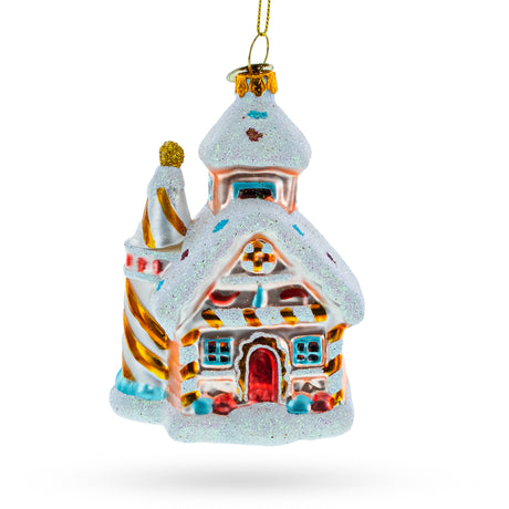Sweet Retreat: Candy-Coated Gingerbread House - Blown Glass Christmas Ornament in Multi color,  shape