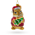 Chipmunk Adorning Christmas Tree Glass Ornament in Yellow color Figurine