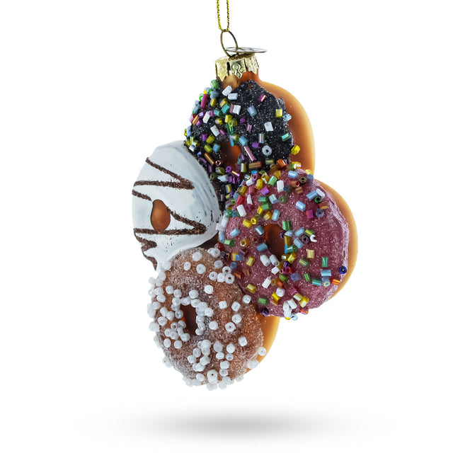 Festively Decorated Donuts - Blown Glass Christmas Ornament in Multi color,  shape