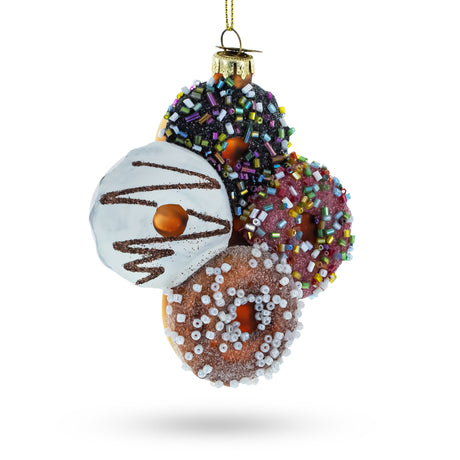 Festively Decorated Donuts Blown Glass Christmas Ornament in Multi color