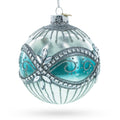 Elegant Silver and Blue Jeweled Glass Ball Christmas Ornament in Silver color Round
