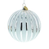 Glass Gleaming Silver Ribbed - Blown Glass Christmas Ornament in White color Round