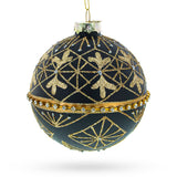 Striped Black with Diamond Accents - Blown Glass Christmas Ornament in Black color, Round shape