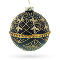 Striped Black with Diamond Accents Glass Christmas Ornament in Black color Round