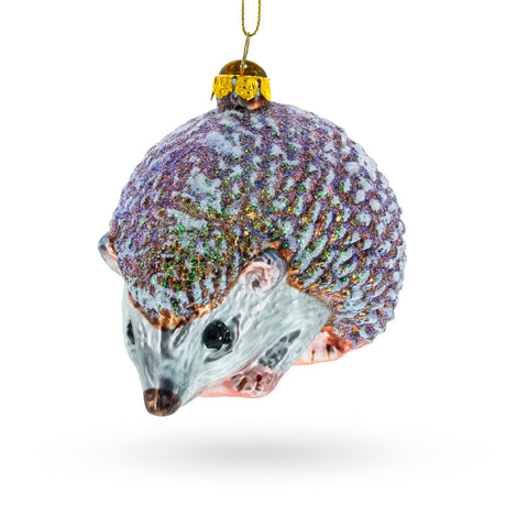 Sparkling Hedgehog Blown Glass Christmas Ornament in Multi color