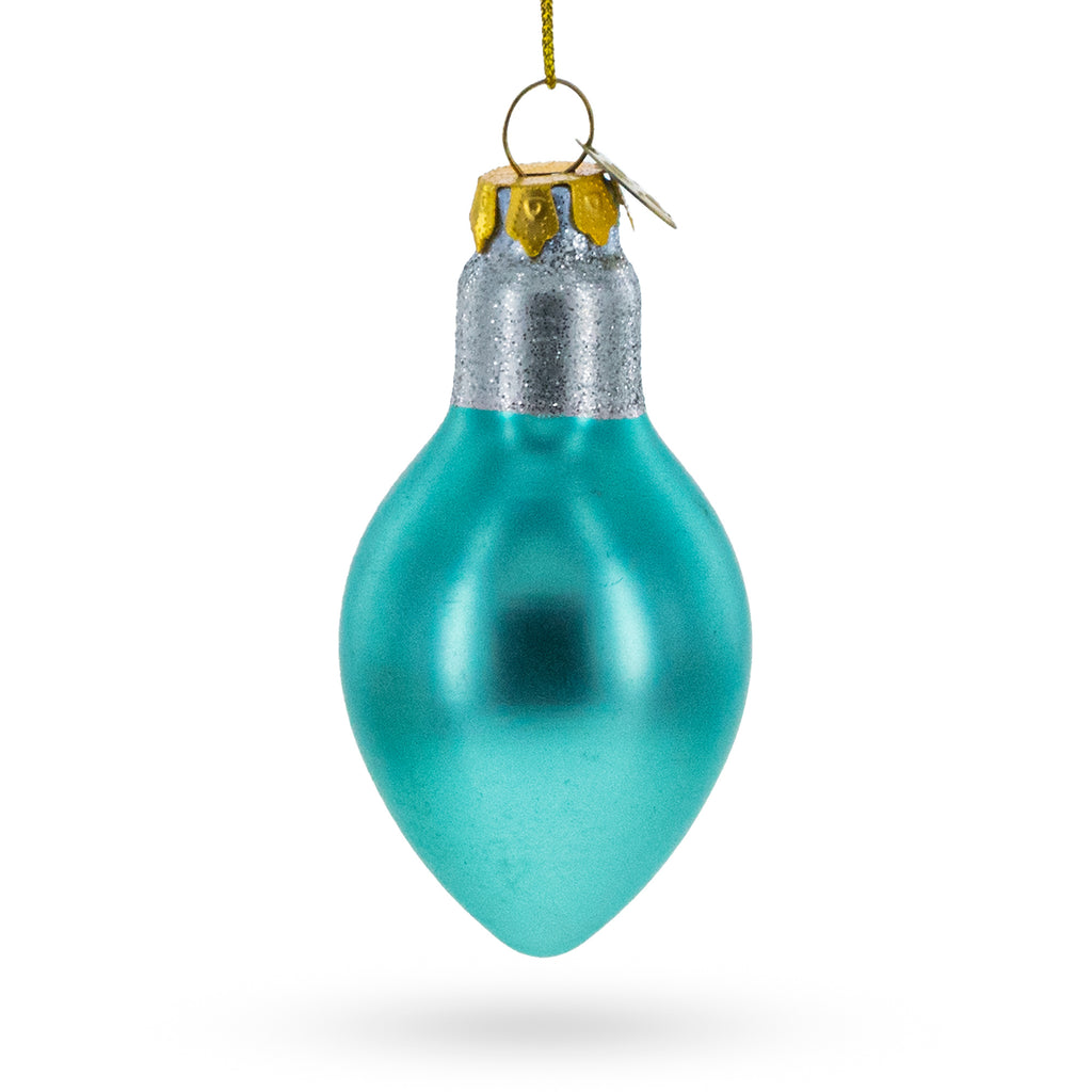 Shimmering Blue Light Bulb Glass Christmas Ornament in Blue color Figurine