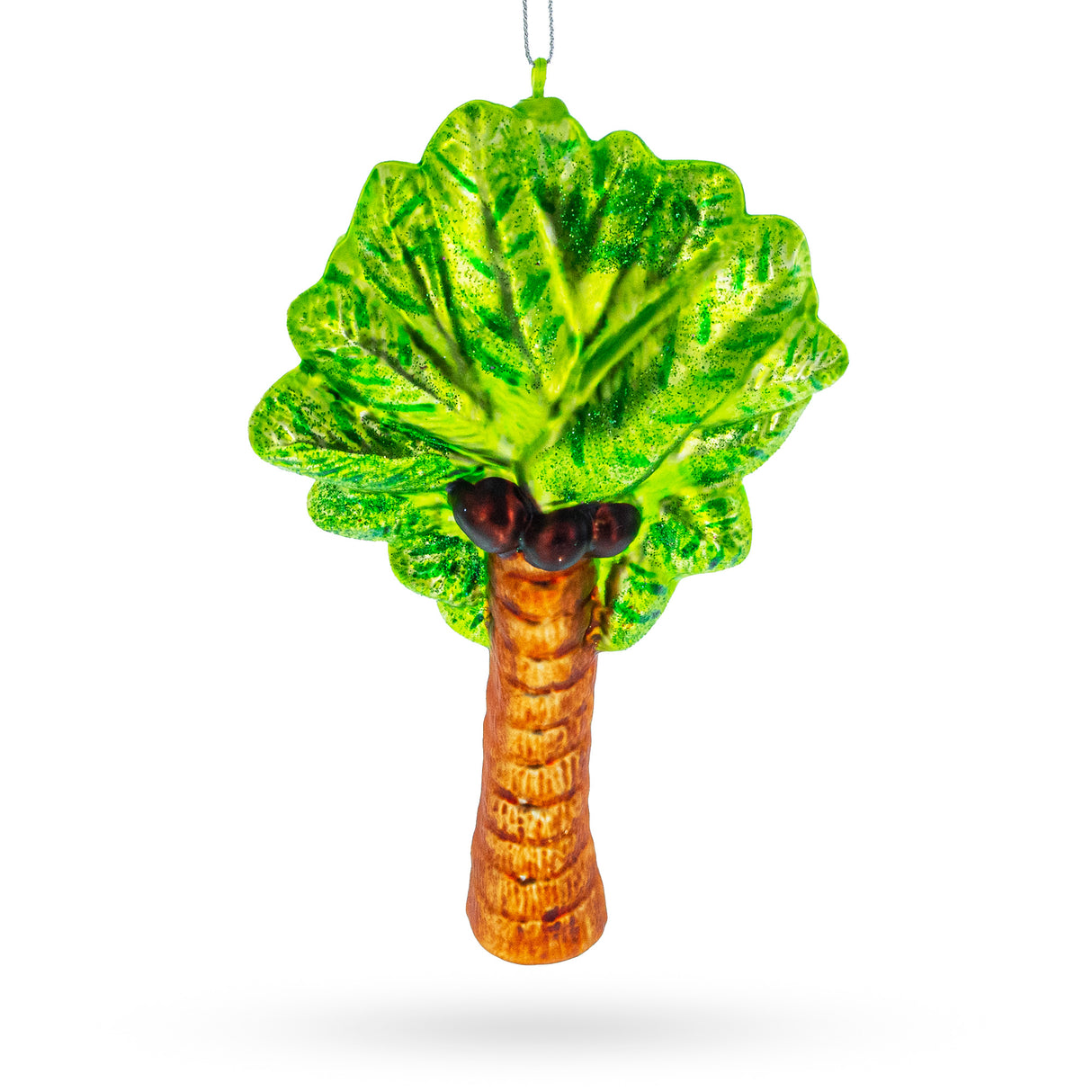 Tropical Coconut Tree - Blown Glass Christmas Ornament in Multi color,  shape