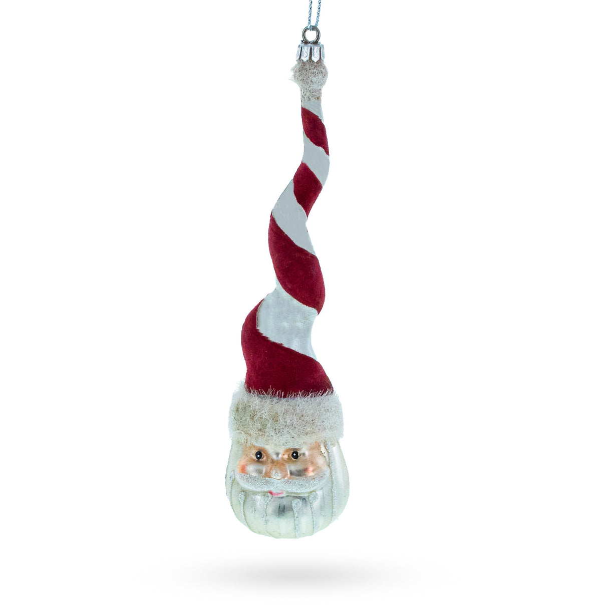 Santa with Quirky Twisted Hat - Blown Glass Christmas Ornament in Multi color,  shape