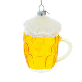 Glass of Foamy Beer - Blown Glass Christmas Ornament in Yellow color,  shape