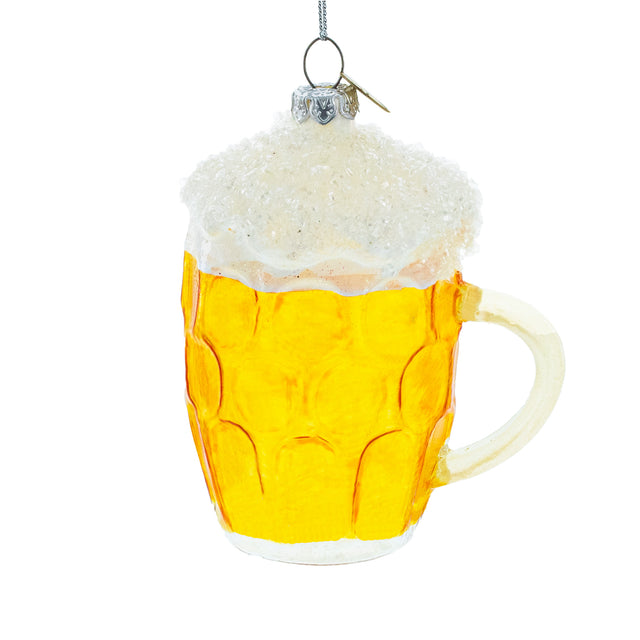Glass of Foamy Beer - Blown Glass Christmas Ornament in Yellow color,  shape