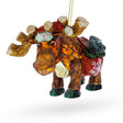 Festive Moose with Twinkling Lights Glass Christmas Ornament in Multi color