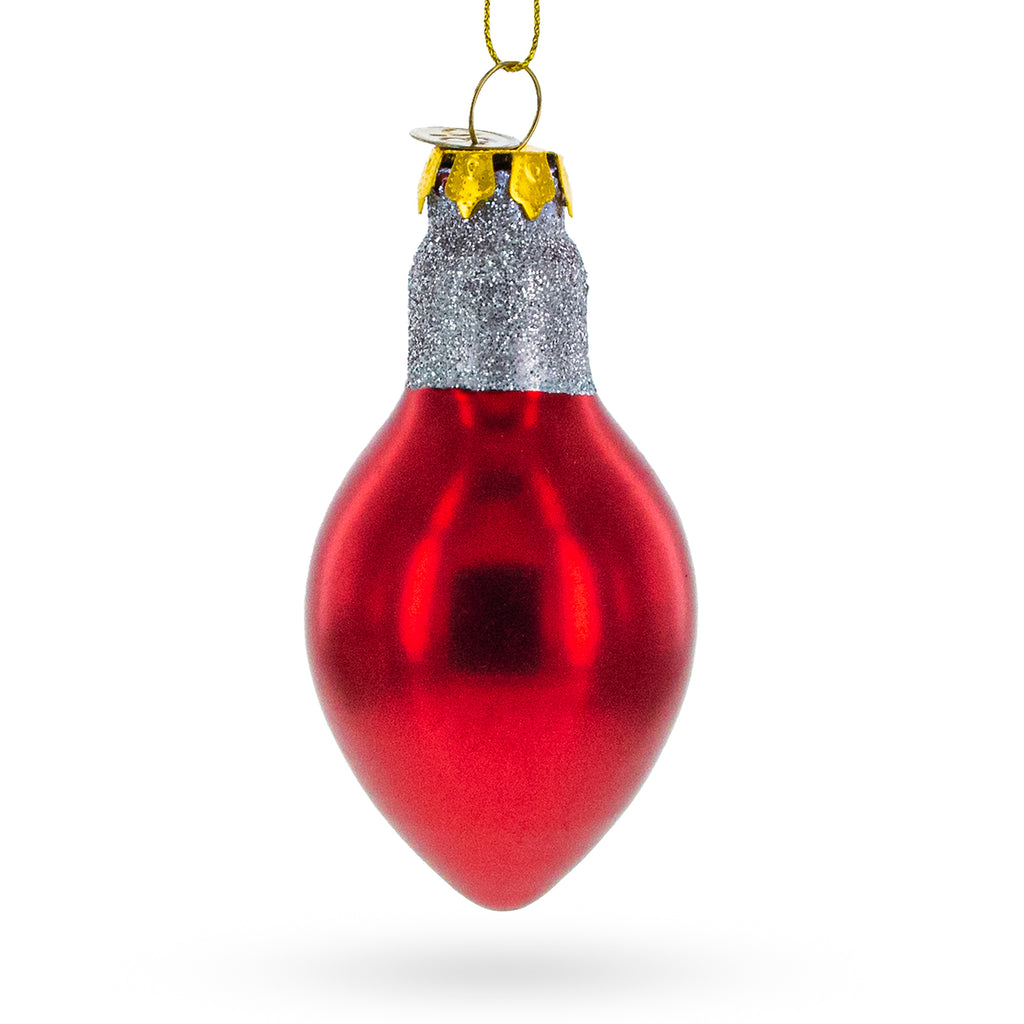 Glass Red Festive Light Bulb - Blown Glass Christmas Ornament in Red color