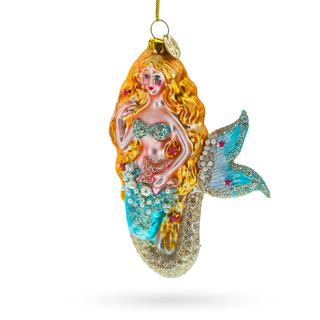 Beaded Mermaid - Blown Glass Christmas Ornament in Multi color,  shape