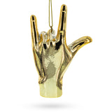 Golden Sign Language "I Love You" Glass Christmas Ornament in Gold color