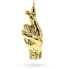 Glass Golden Lucky Crossed Fingers Sign Language - Blown Glass Christmas Ornament in Gold color