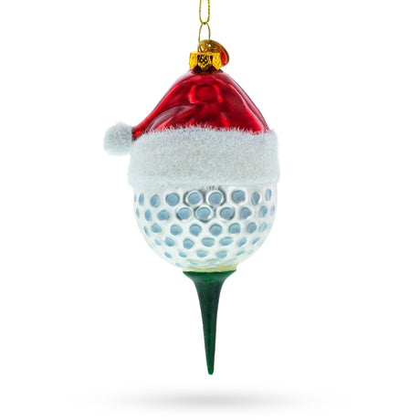 Golf Ball with Holiday Cheer - Blown Glass Christmas Ornament in Multi color,  shape