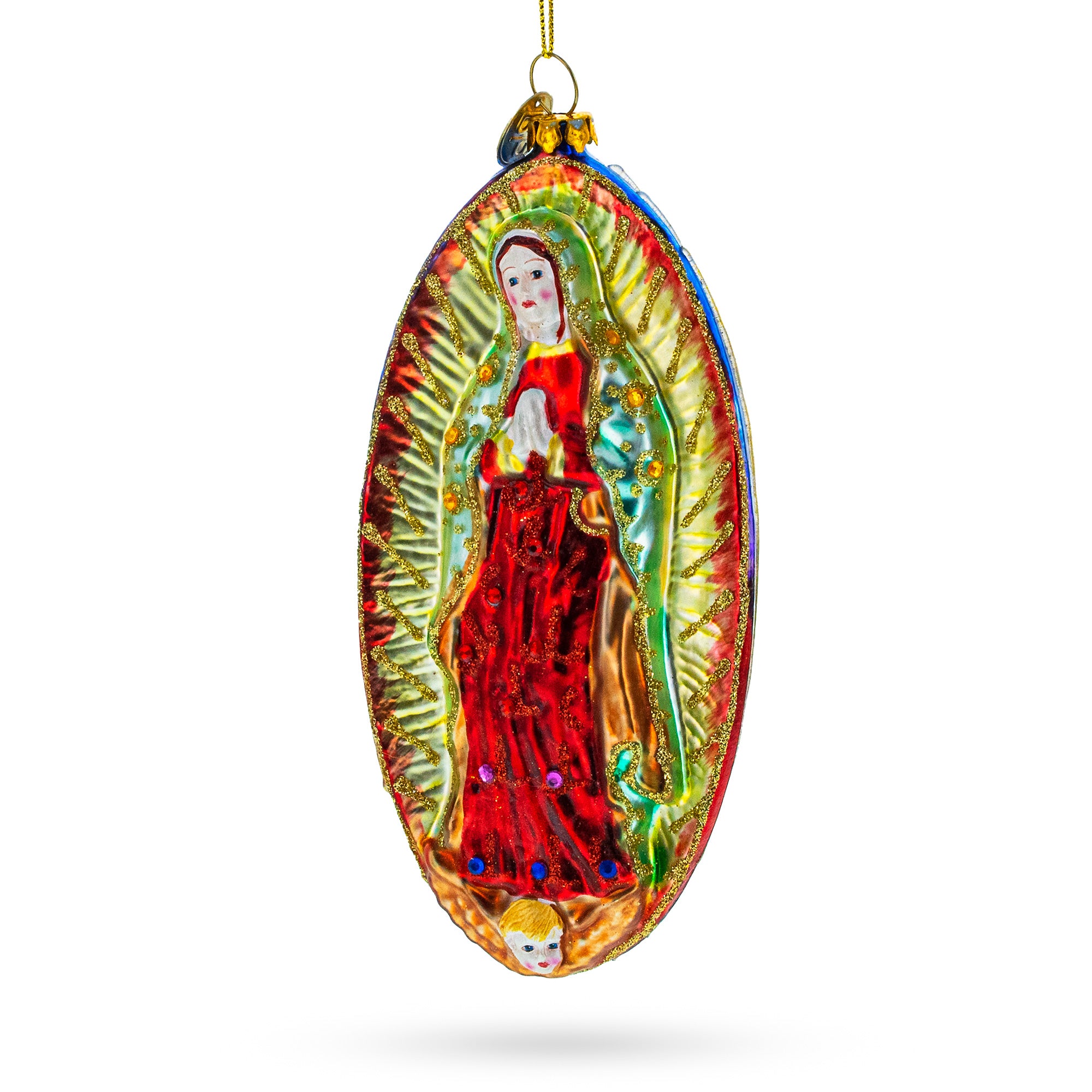 Blessed Virgin Mary Glass Christmas Ornament in Multi color Figurine