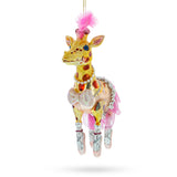 Twirling Giraffe Ballerina Blown Glass Christmas Ornament in Multi color