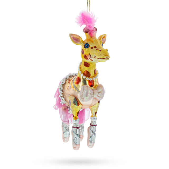 Glass Twirling Giraffe Ballerina - Blown Glass Christmas Ornament in Multi color