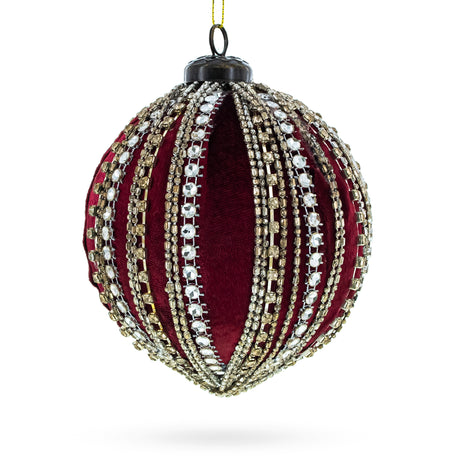 Glass Sparkling Rhinestones on Red - Elegant Blown Glass Ball Christmas Ornament in Red color