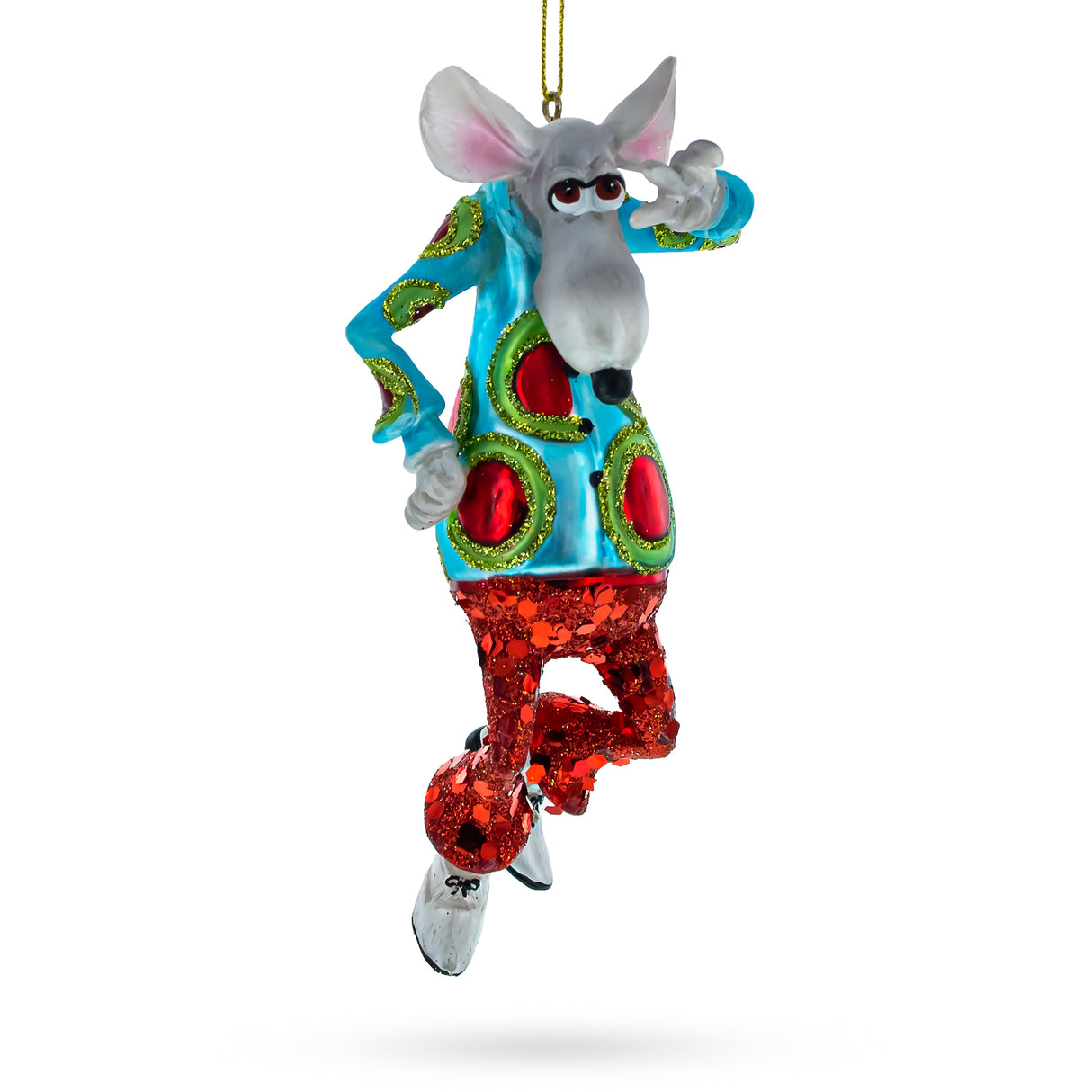 Groovy Disco Dancing Rat - Blown Glass Christmas Ornament in Multi color,  shape